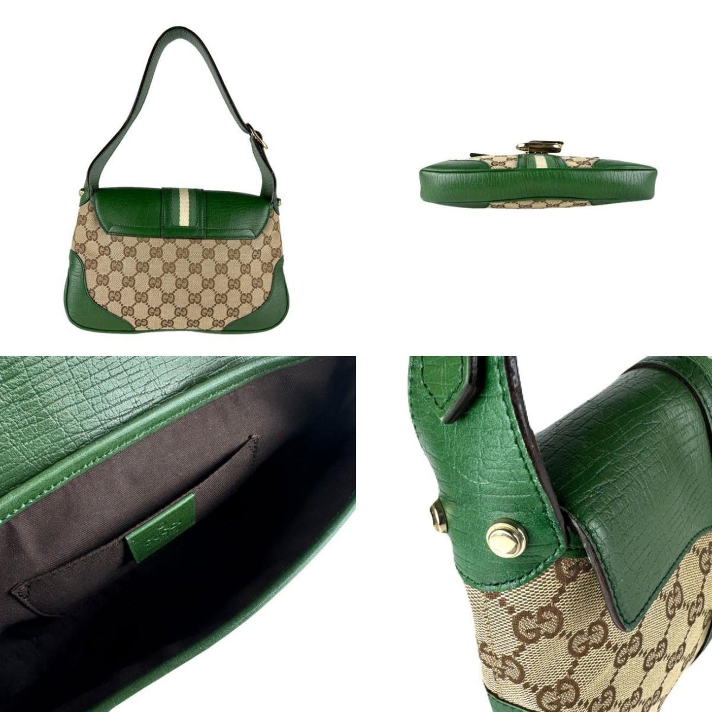 Gucci Brown Green Gg Canvas Leather Handbag ( )