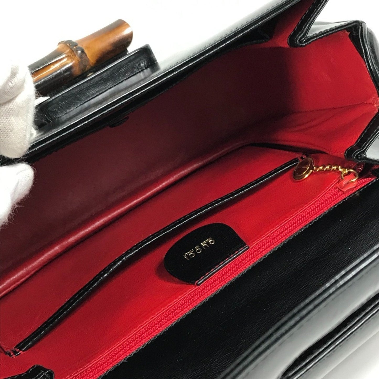 Gucci Black Leather Bamboo Handbag ( )