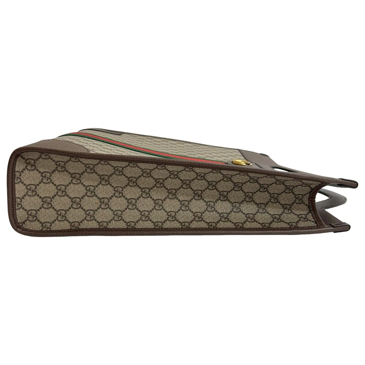 Gucci Brown Green Red Color Leather Pvc Handbag Tote Bag ( )
