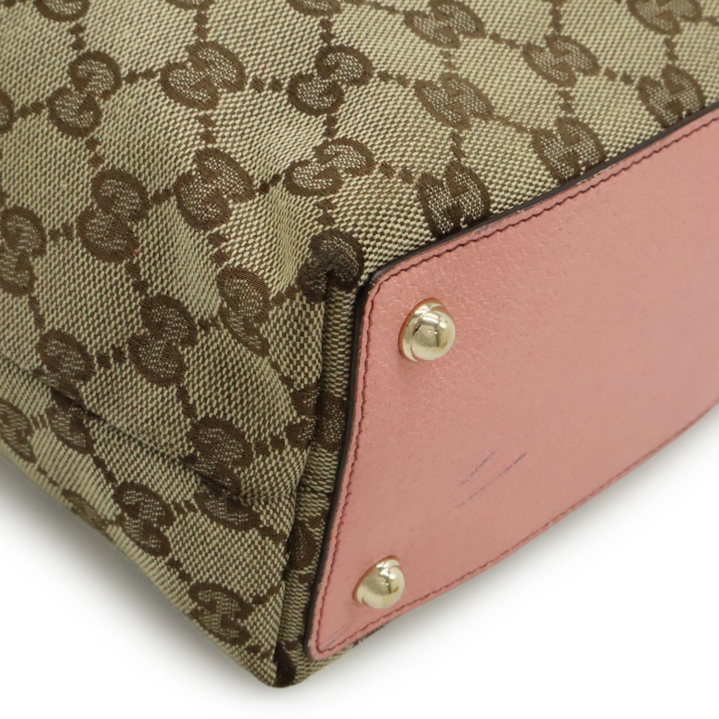Gucci Beige Khaki Pink Canvas Leather Shoulder Bag Tote Bag ( )