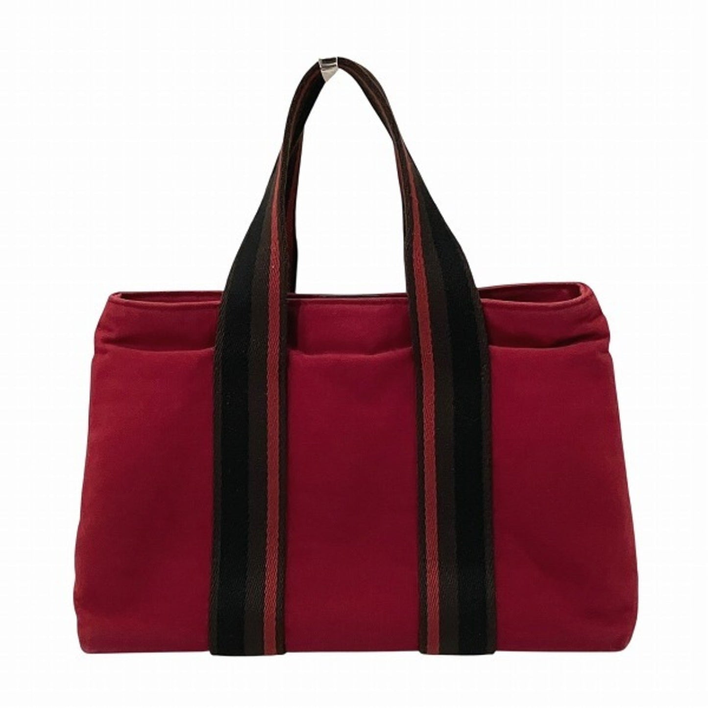 Hermes Brown Red Color Canvas Leather Tote Bag ( )