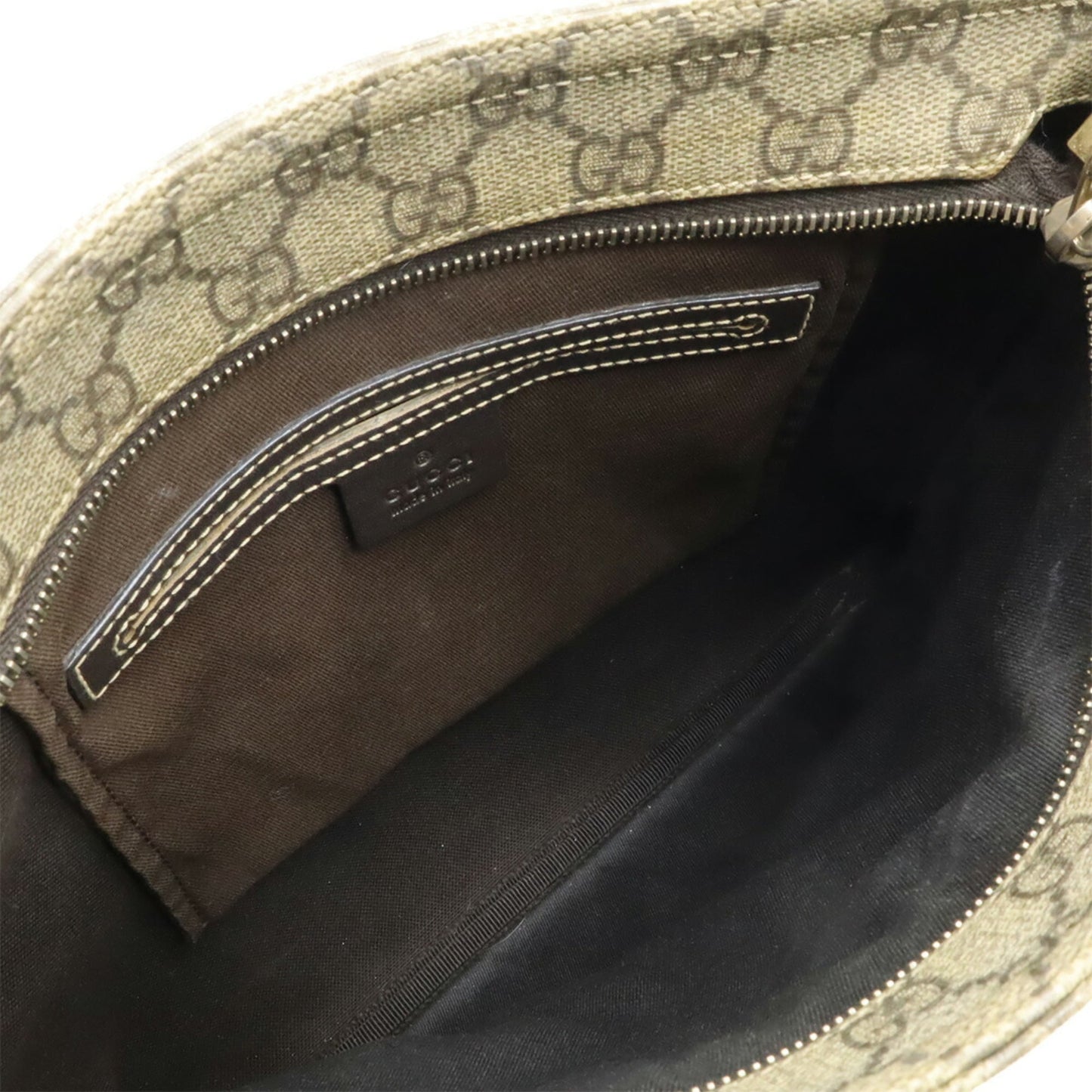 Gucci Beige Brown Dark Brown Khaki Gg Supreme Canvas Leather Shoulder Bag ( )