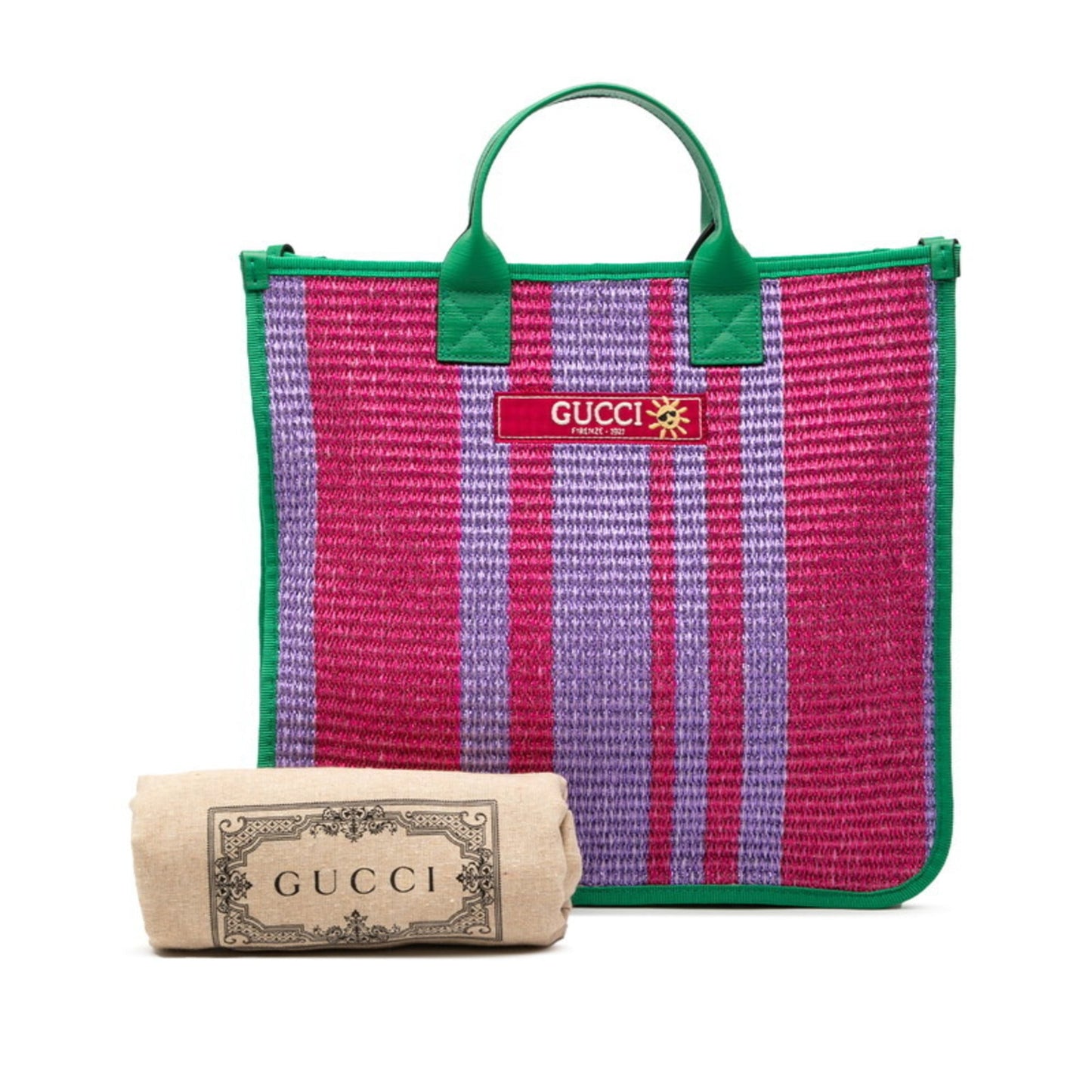 Gucci Green Purple Canvas Handbag Tote Bag ( )