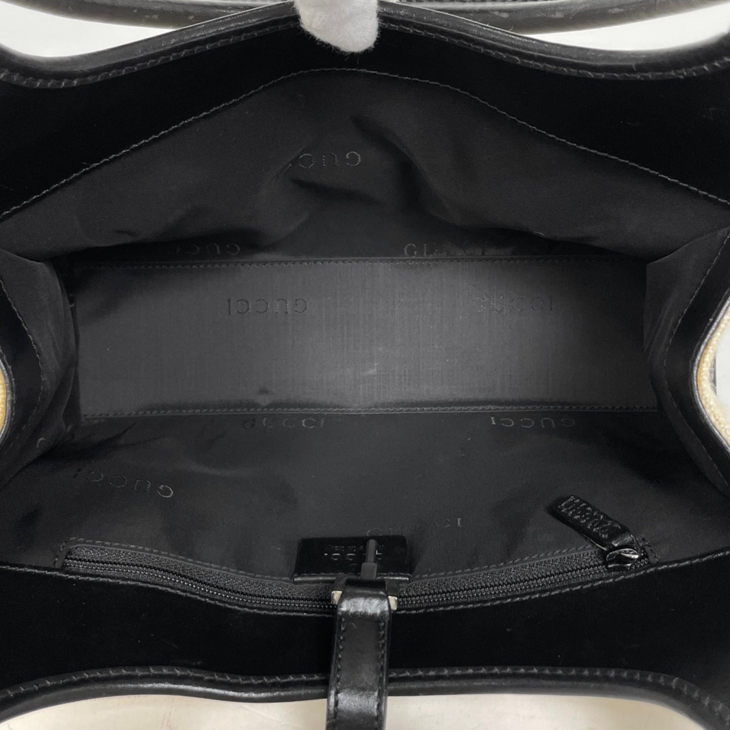 Gucci Black Ivory Fabric Leather Handbag Shoulder Bag ( )
