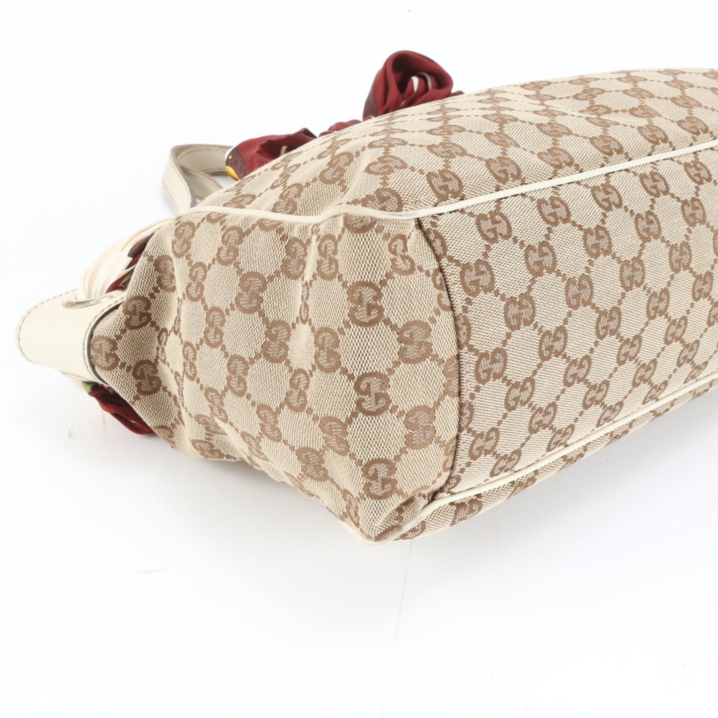 Gucci Brown White Leather Canvas Tote Bag ( )
