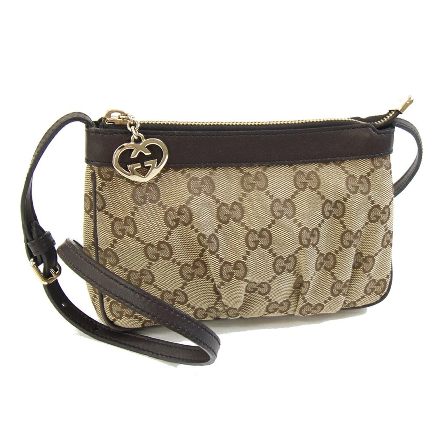 Gucci Beige Brown Canvas Leather Pochette Shoulder Bag ( )