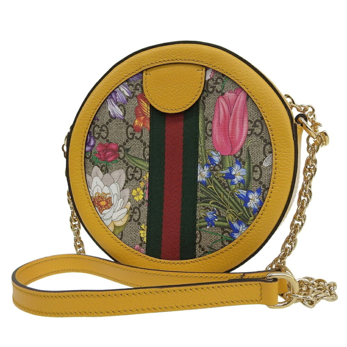Gucci Gg Blooms Brown Multi-Color Yellow Pvc Leather Shoulder Bag ( )