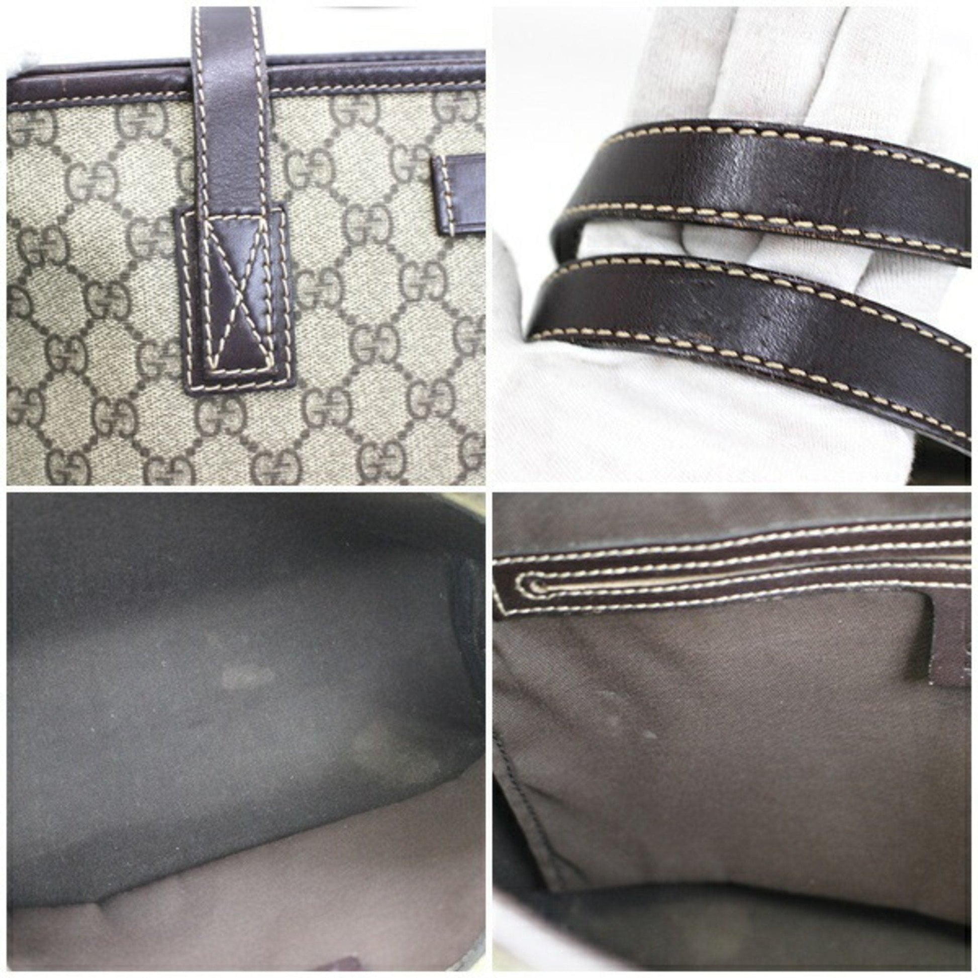 Gucci GG Supreme Brown Leather PVC Tote Style 1