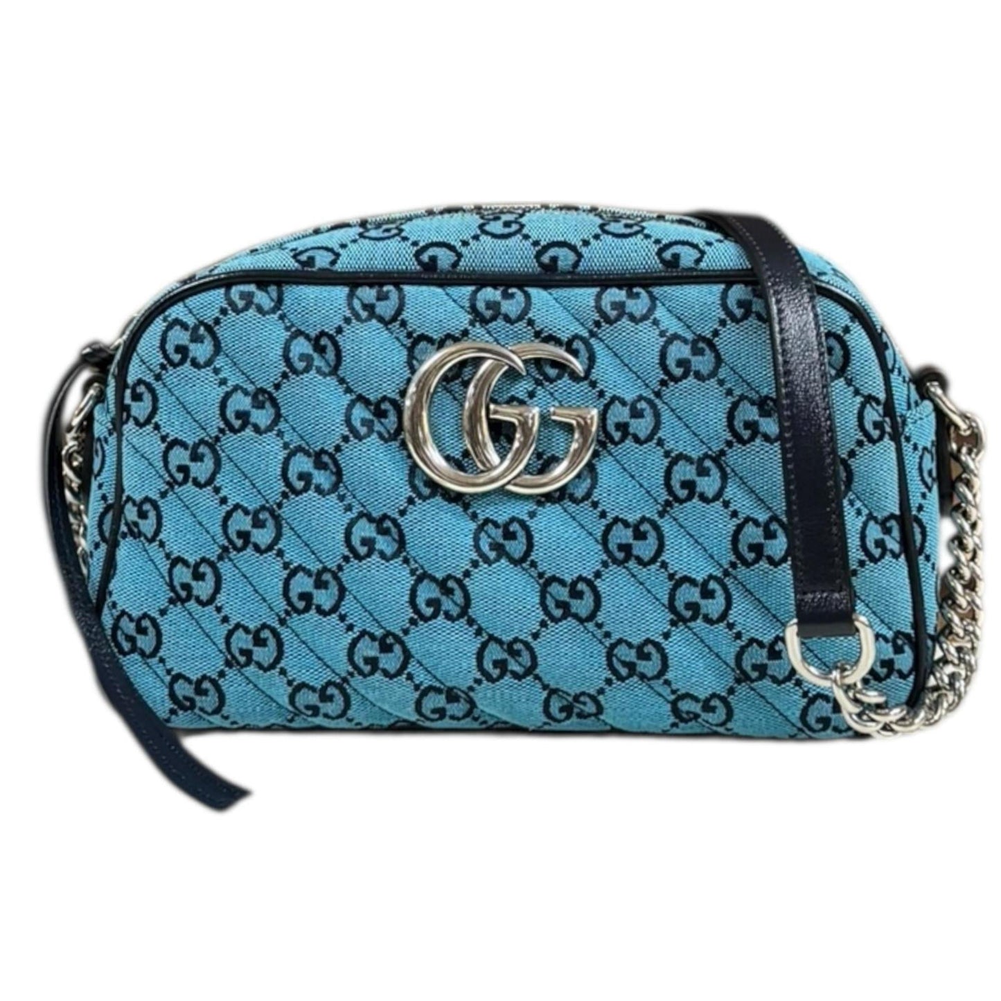 Gucci Gg Marmont Blue Navy Canvas Leather Shoulder Bag ( )