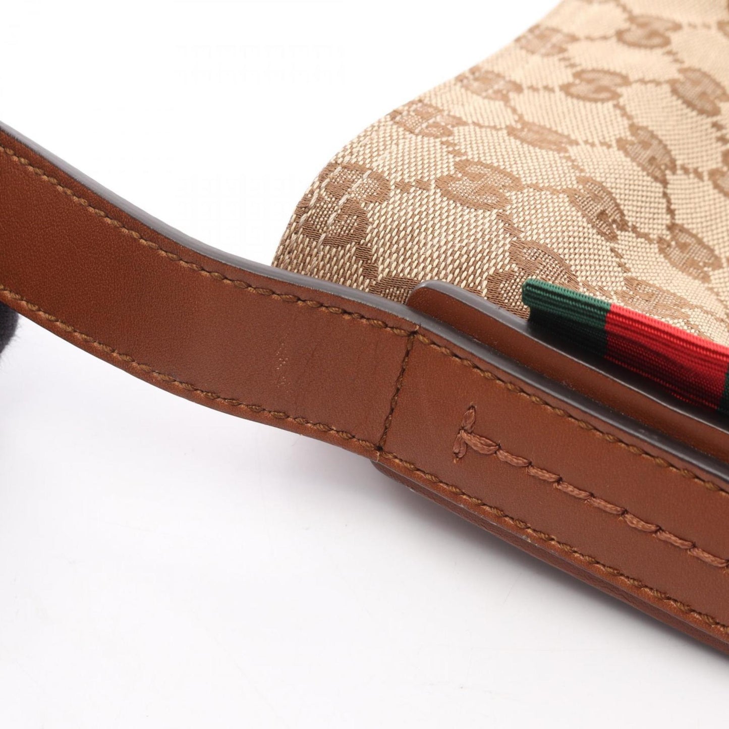 Gucci Beige Brown Canvas Leather Shoulder Bag ( )