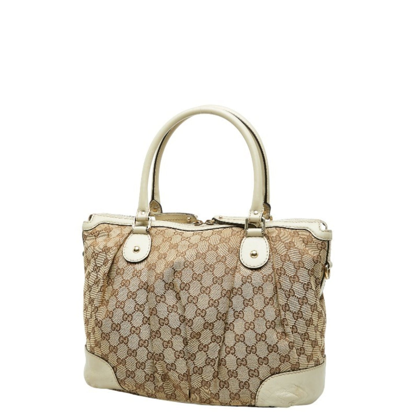 Gucci Beige Brown Canvas Leather Shoulder Bag Tote Bag ( )