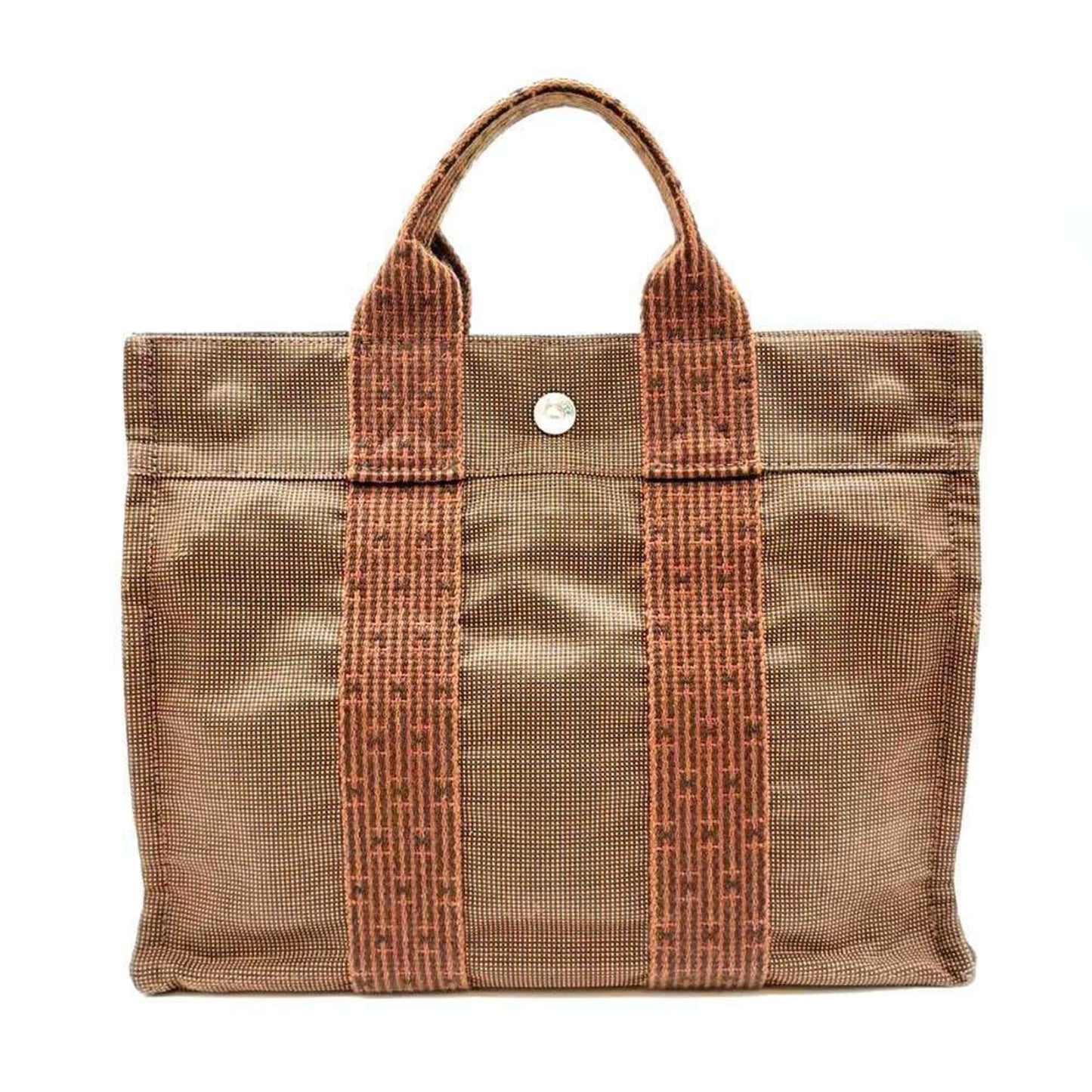 Hermes Her Line Brown Canvas Handbag Tote Bag ( )
