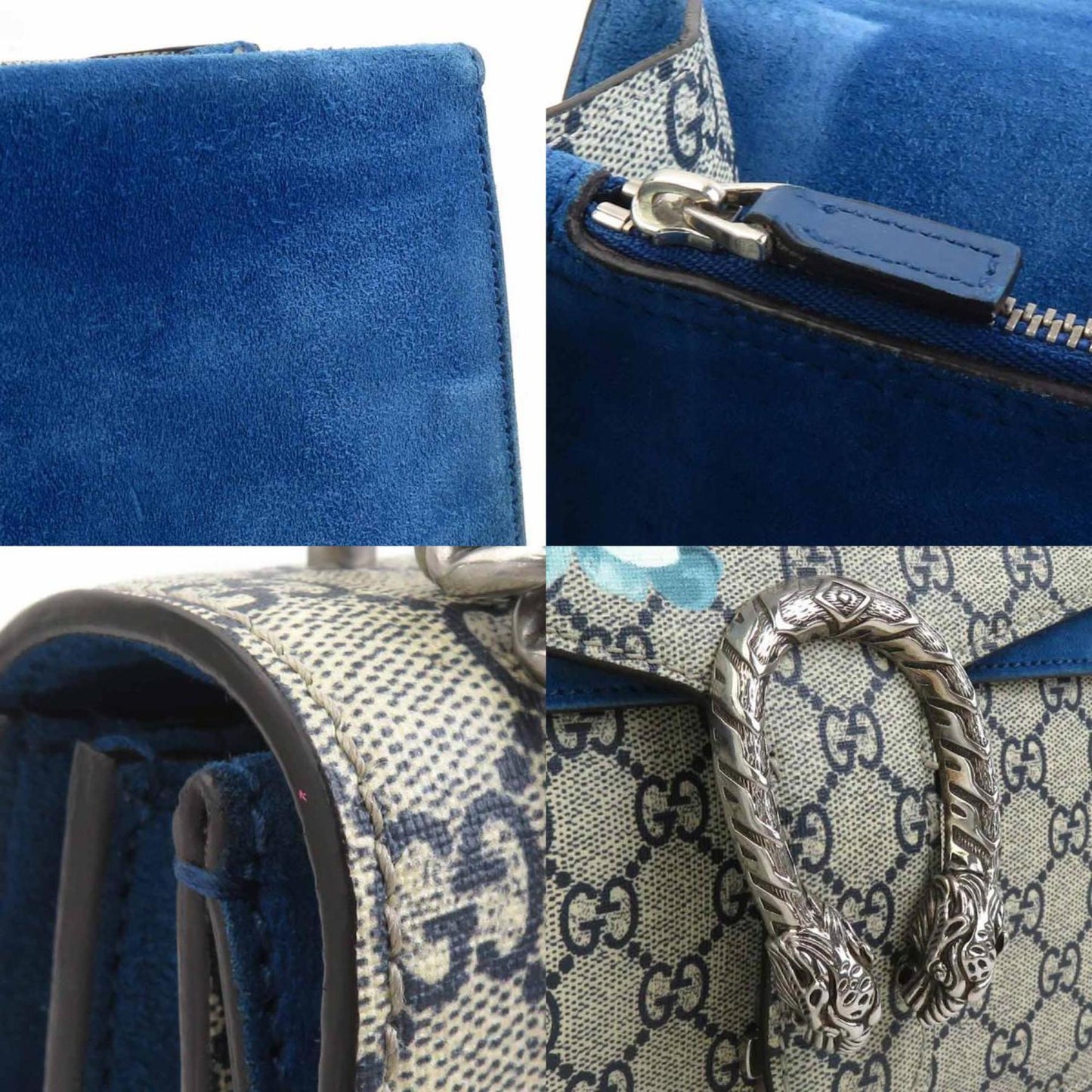 Gucci Blue Suede Gg Supreme Canvas Shoulder Bag ( )