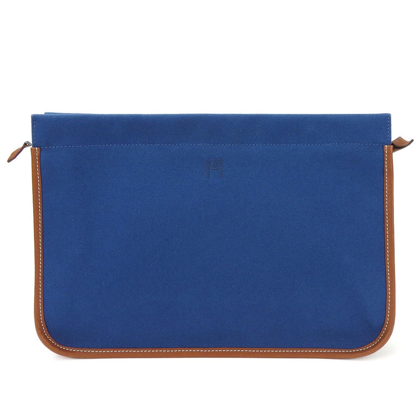 Hermes Brown Navy Canvas Leather Clutch Bag ( )