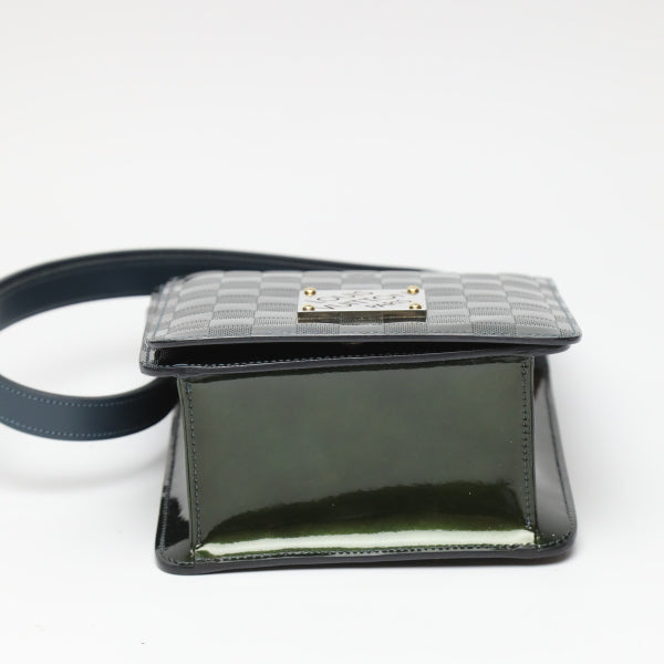 LOUIS VUITTON Shoulder Bag Patent leather green club handbag Damier Vernis Petrol blue Women