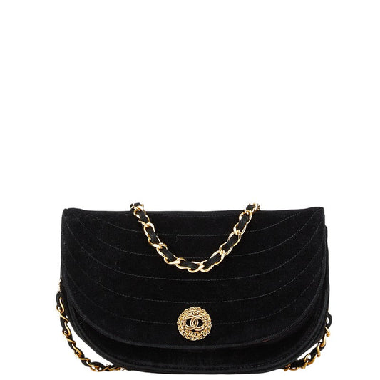 Chanel Half Moon Suede Shoulder Bag Classic Flap