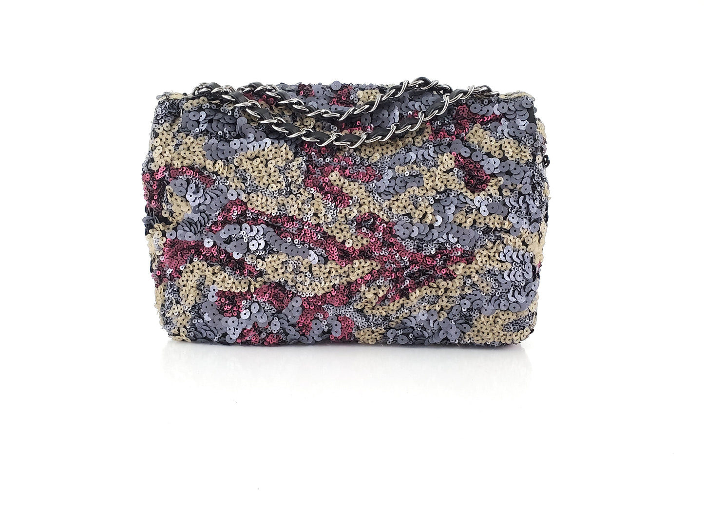 Chanel 2013 Sequin Embellished Metallic Pink Medium Flap Bag