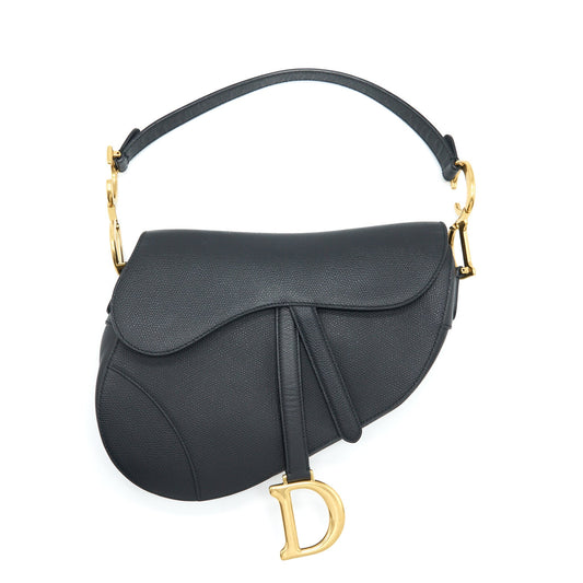 Dior Medium Saddle Purse Grained Calfskin Black
