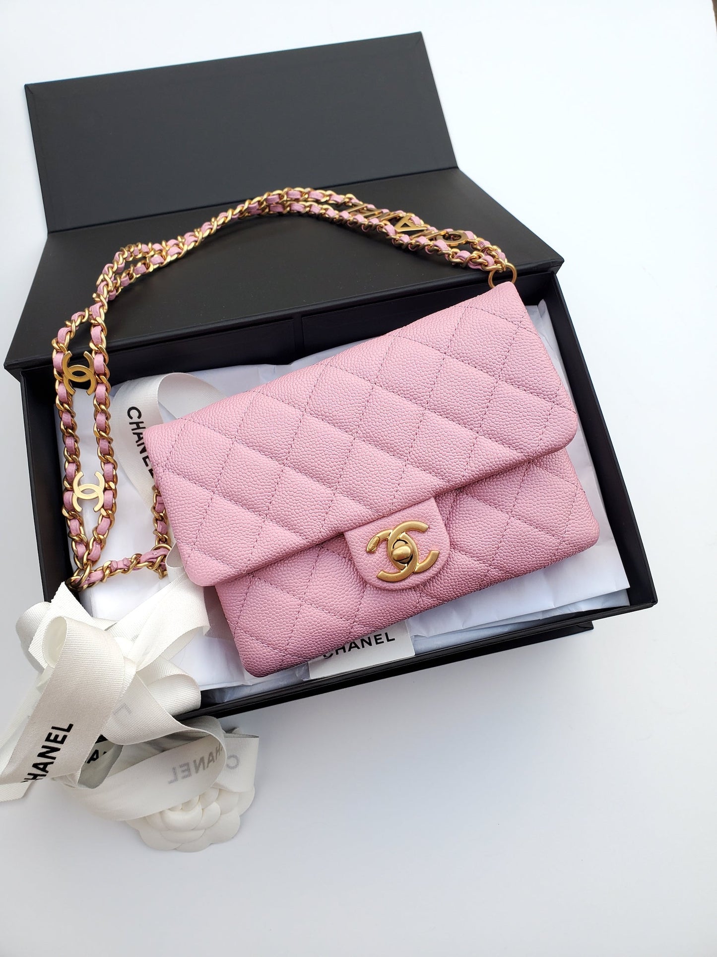 New CHANEL Pick me Up Pink Caviar Chain Waist Belt Bag