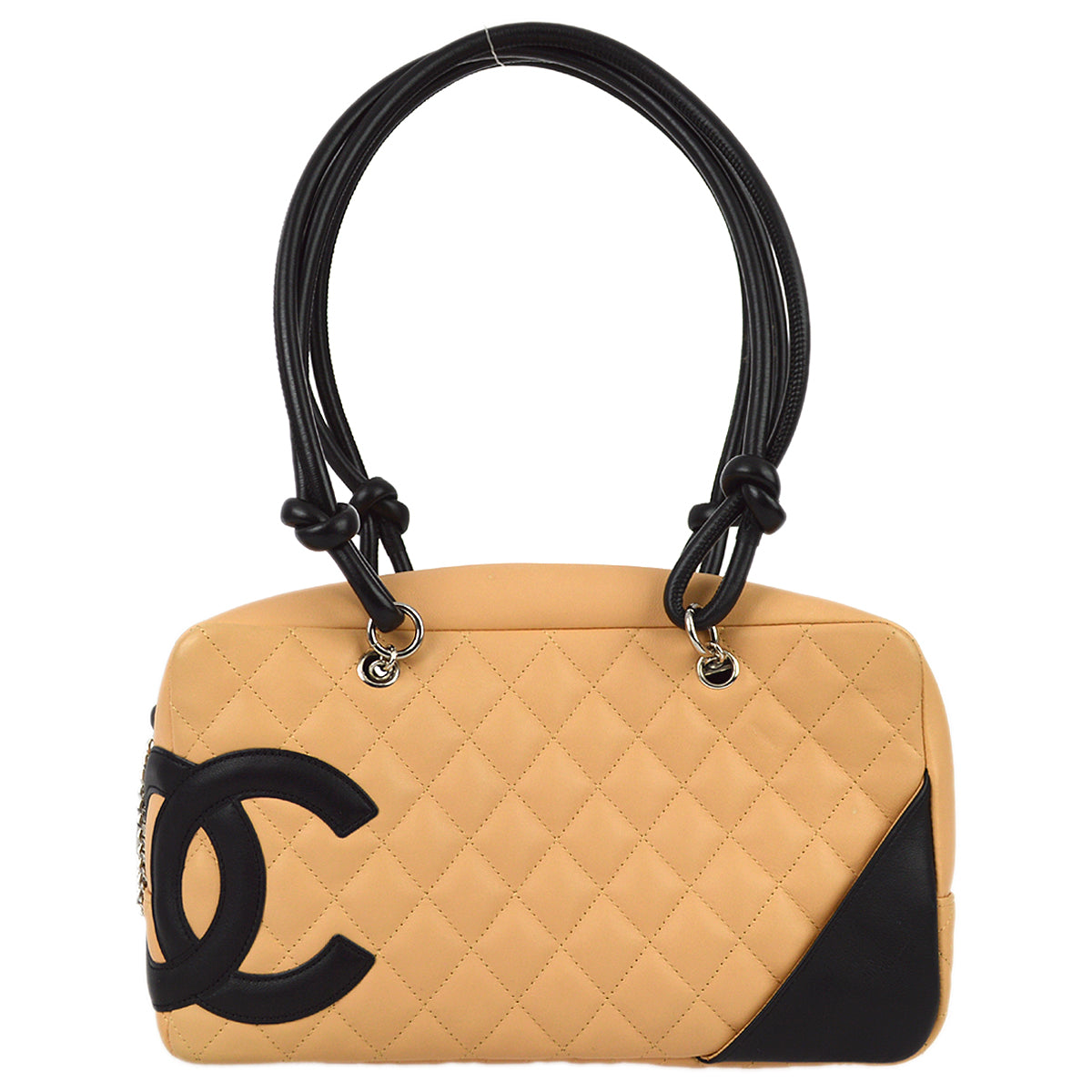 Chanel Beige Black Calfskin Cambon Ligne Bowling Handbag