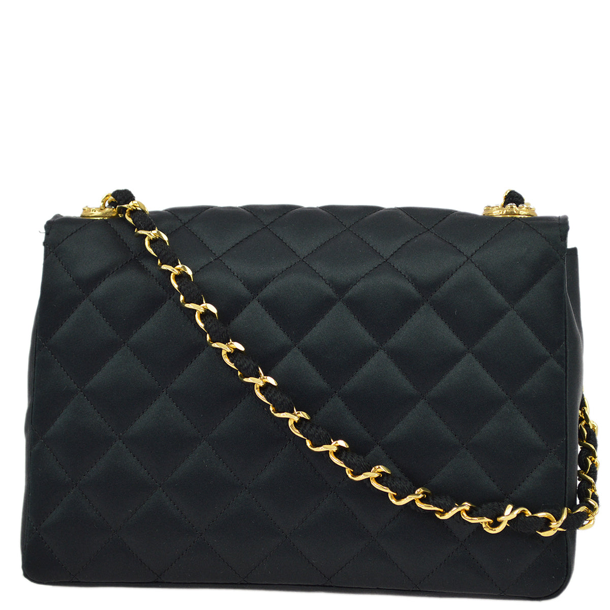 Chanel Black Satin Rhinestone Chain Shoulder Bag