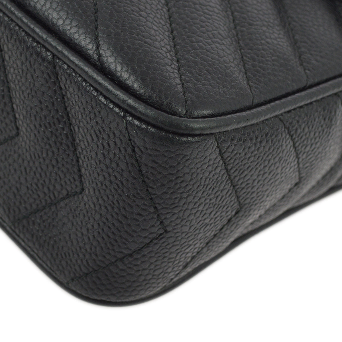 Chanel Black Caviar V Stitch Fringe Camera Bag Small
