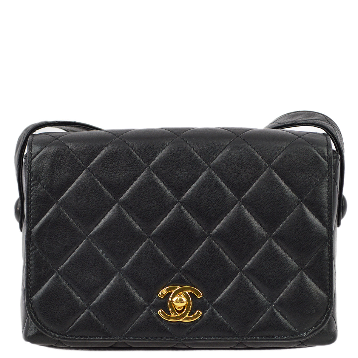 Chanel Black Lambskin Turnlock Shoulder Bag