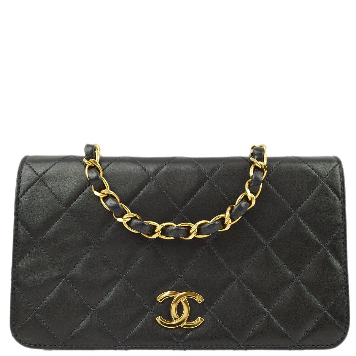 Chanel Black Lambskin Pushlock Mini Full Flap Shoulder Bag