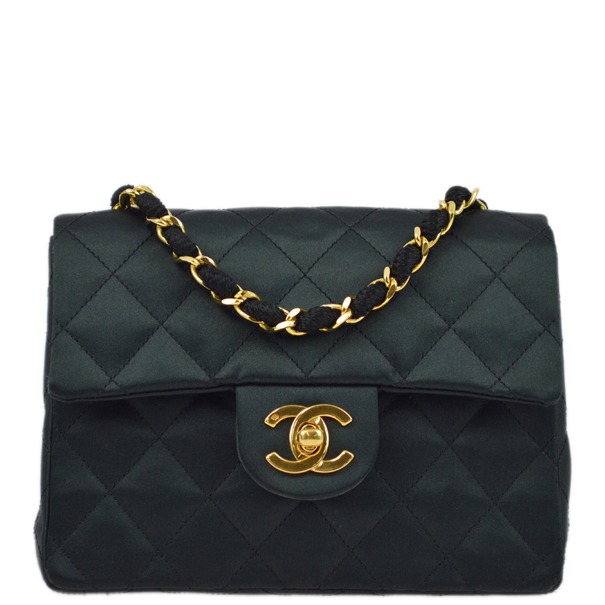 Chanel Black Satin Mini Classic Square Flap Shoulder Bag 17