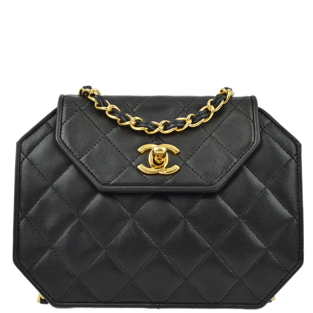 Chanel Black Lambskin Octagon Chain Shoulder Bag