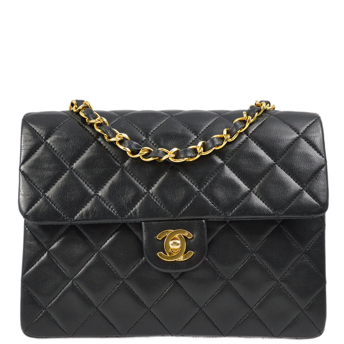Chanel Black Lambskin Classic Square Flap Shoulder Bag 20