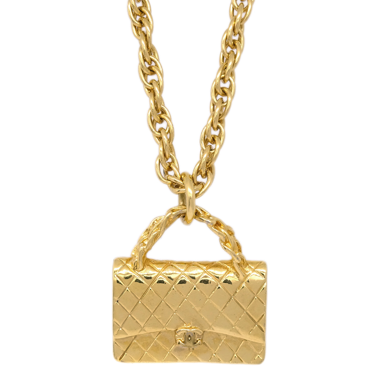 Chanel Bag Chain Pendant Necklace Gold 95P
