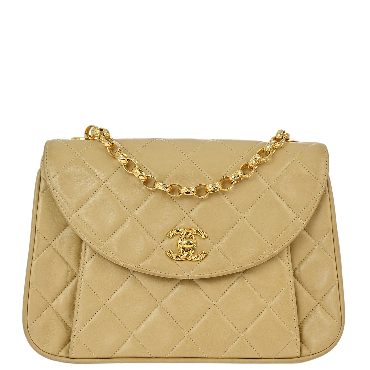 Chanel Beige Lambskin Classic Single Flap Shoulder Bag