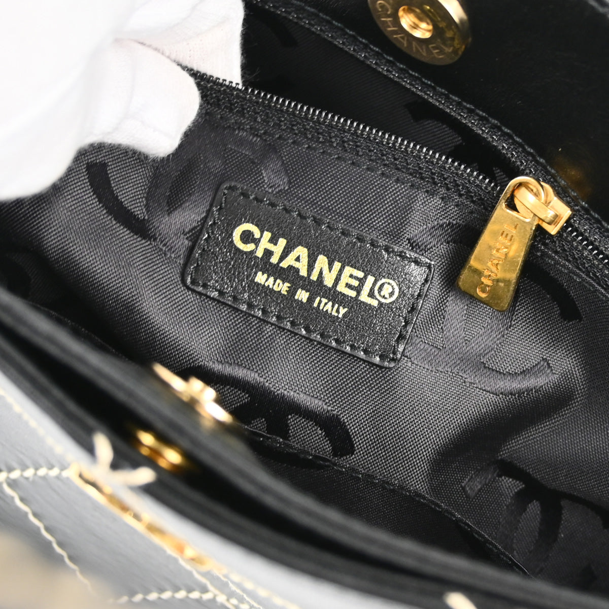 Chanel Black Calfskin Wild Stitch Tote Handbag