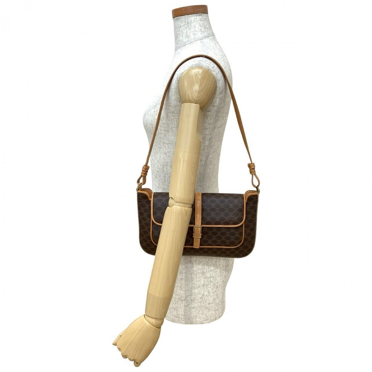 CELINE Shoulder Bag Leather, PVC Brown Macadam Blason Triomphe Pattern Women