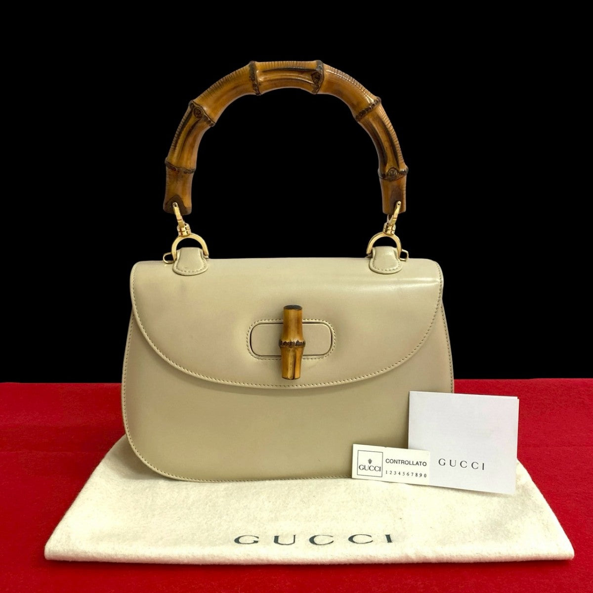 GUCCI Handbag leather beige Bamboo