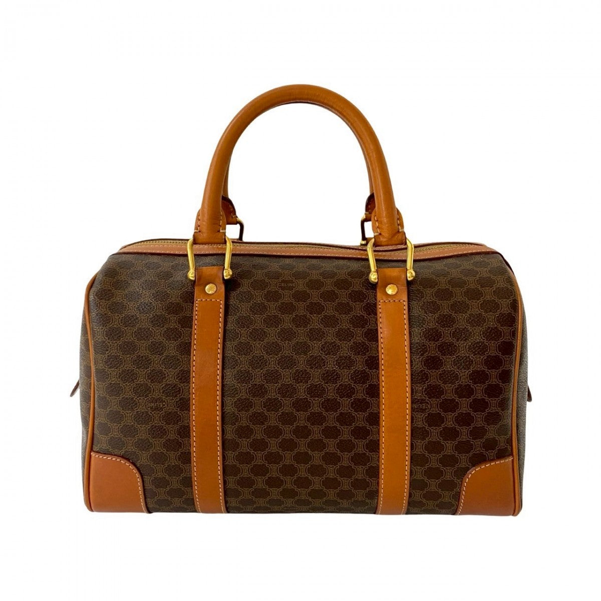 CELINE Handbag Leather, PVC Brown Macadam Blason Triomphe Women