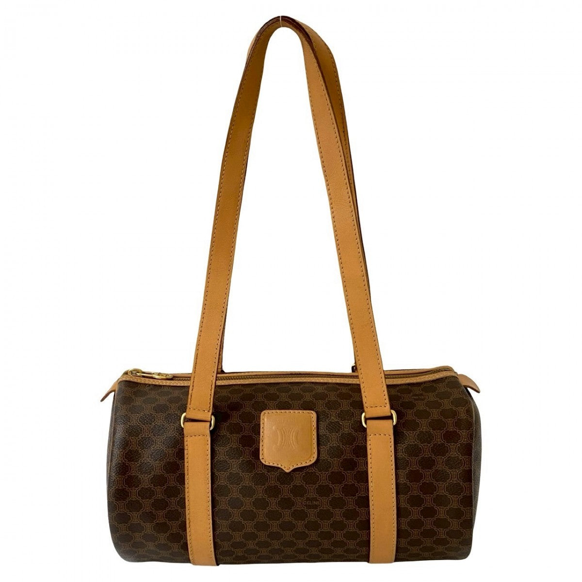 CELINE Handbag Leather, PVC Brown Macadam Blazon Pattern Triomphe logo Women
