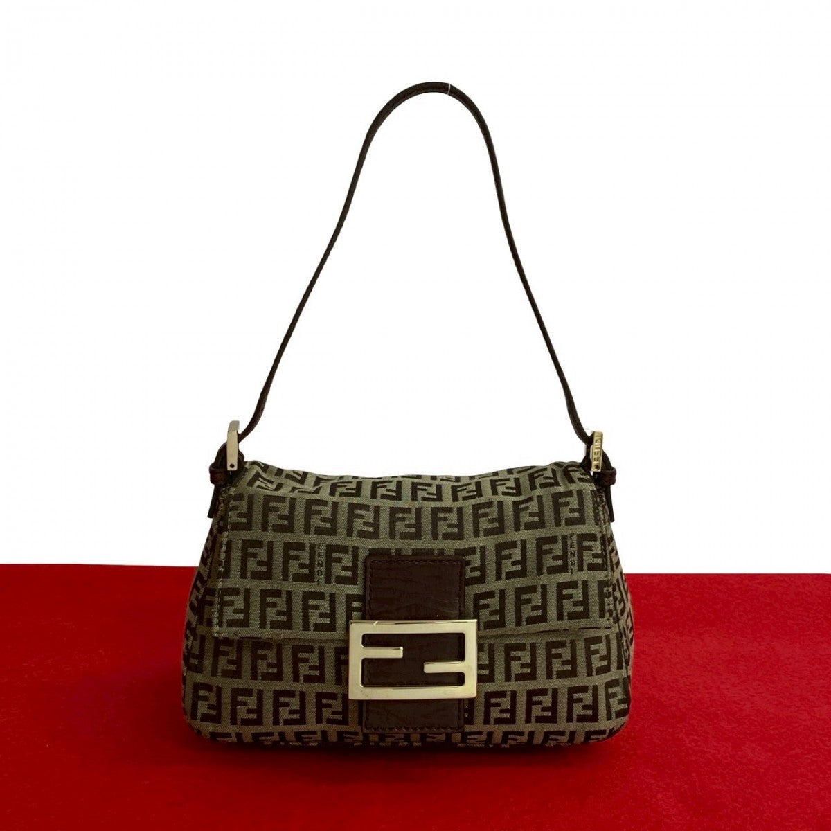 FENDI Handbag canvas Brown Mamma Bucket