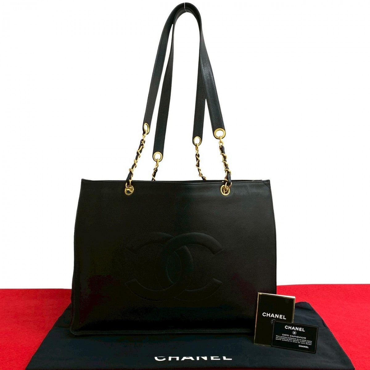 CHANEL Tote Bag Matt caviar skin black