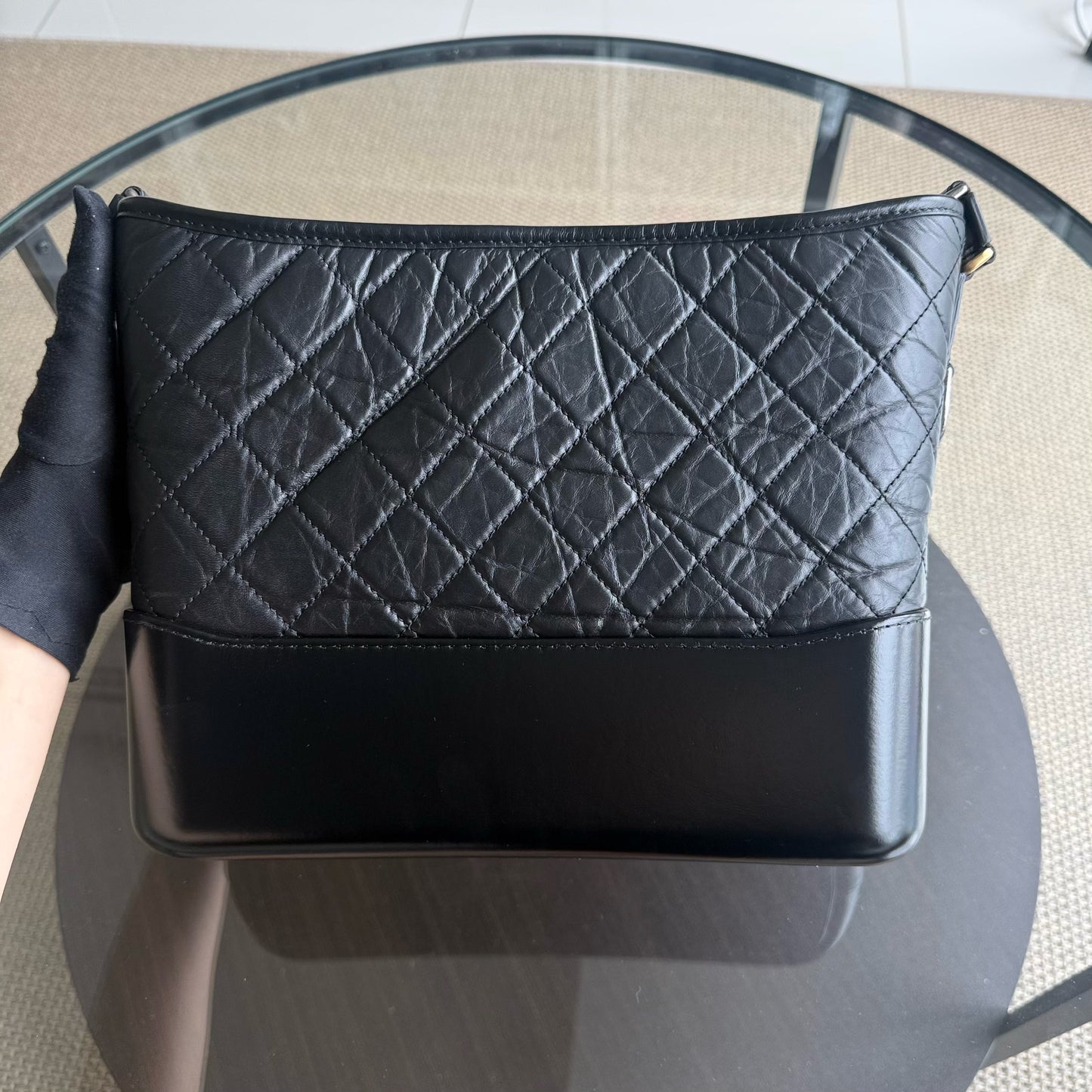Chanel Gabrielle Medium - Quilted Aged Calfskin Black Two-tone Gold Hardware