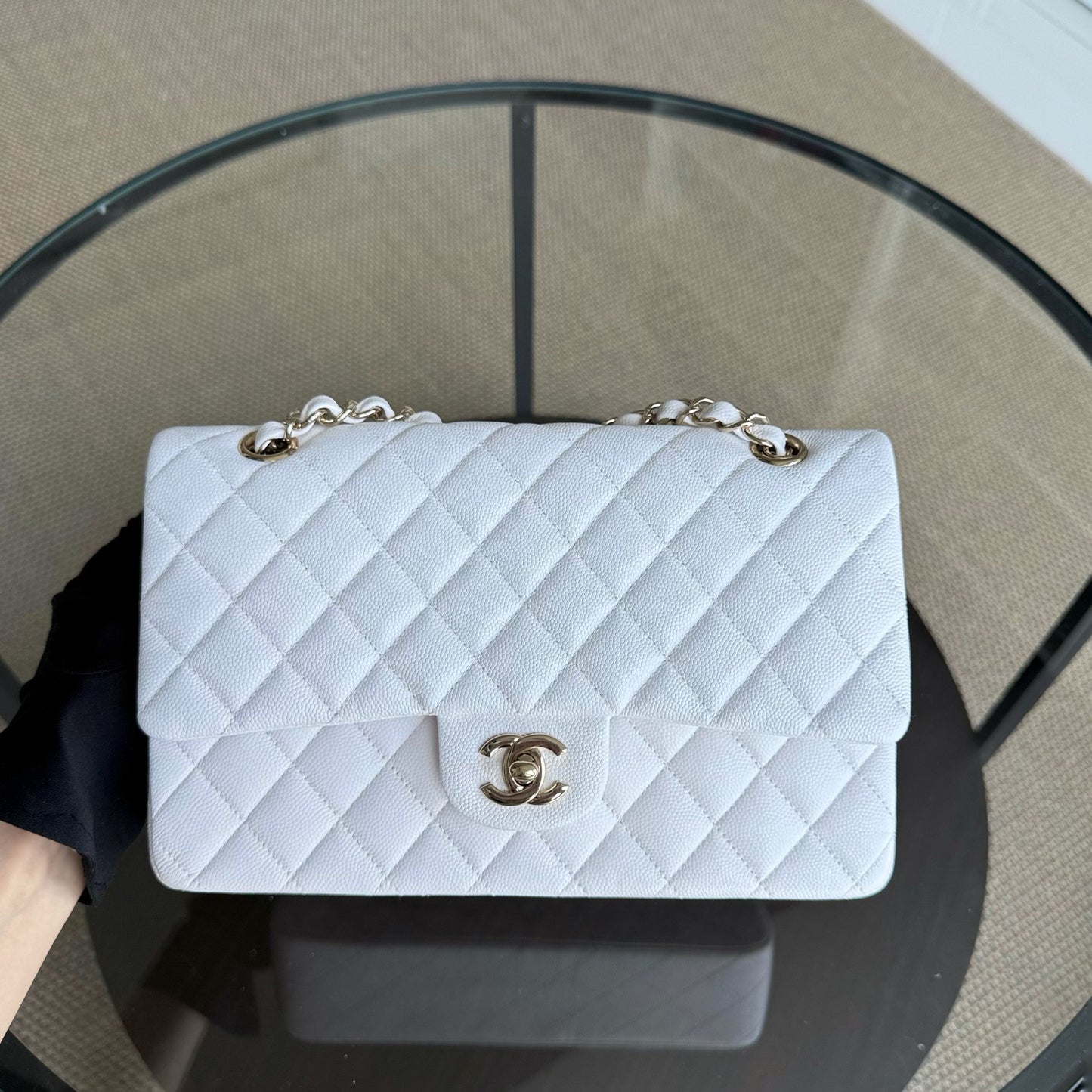 Chanel Classic Flap Medium - Caviar Quilted Grained Calfskin White Gold Hardware Series 28