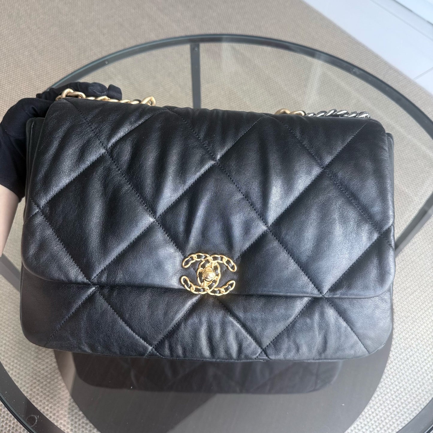 Chanel C19 19Bag Maxi - Quilted Goatskin Black Gold Hardware Series 28