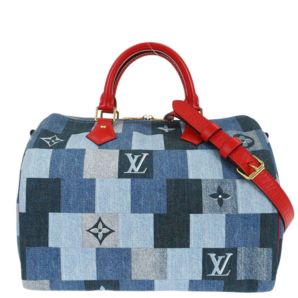 Louis Vuitton Denim Square Patchwork Bandouliere 30 2way Shoulder Handbag M45041