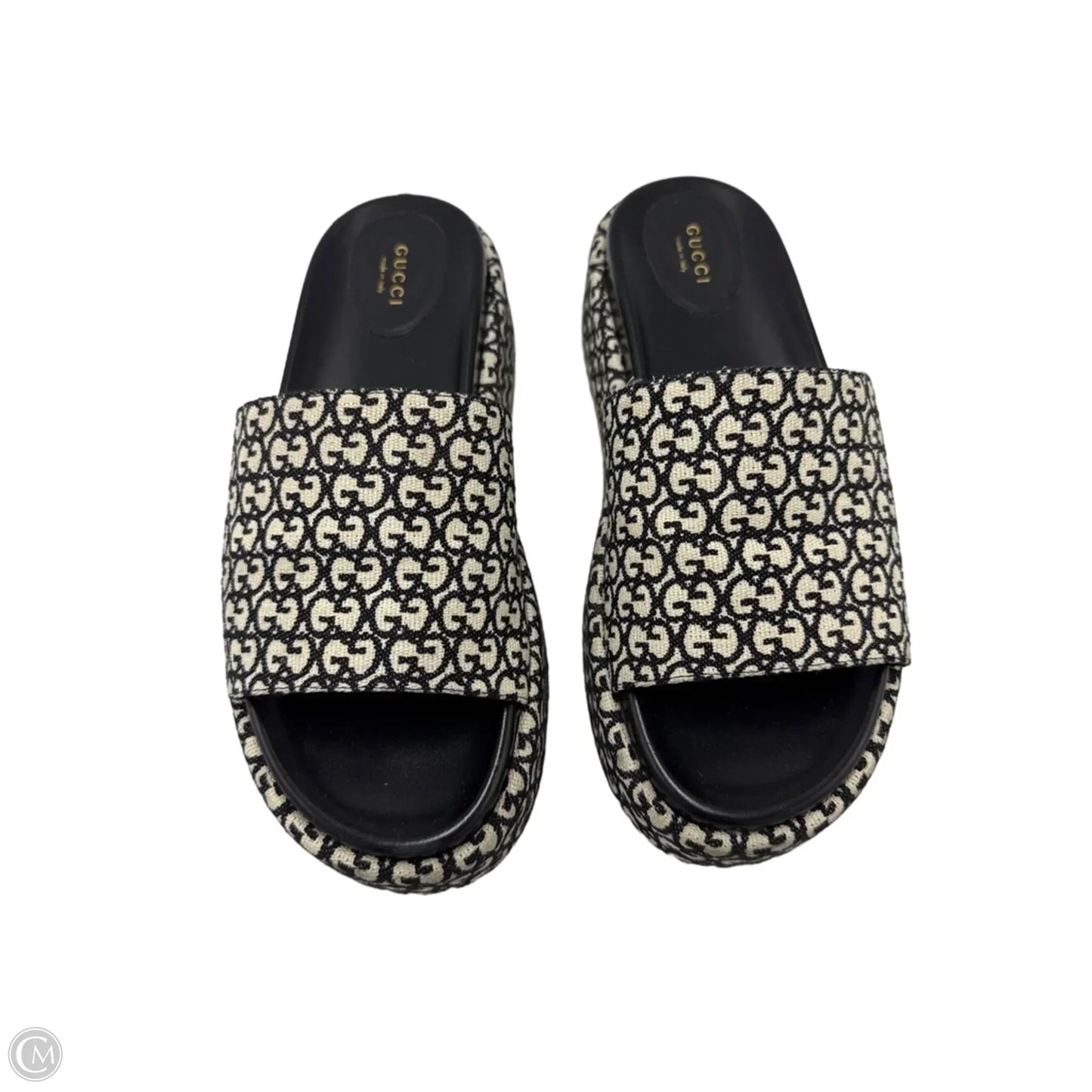 Sandals Luxury Designer By Gucci In Black & White, Size: 12