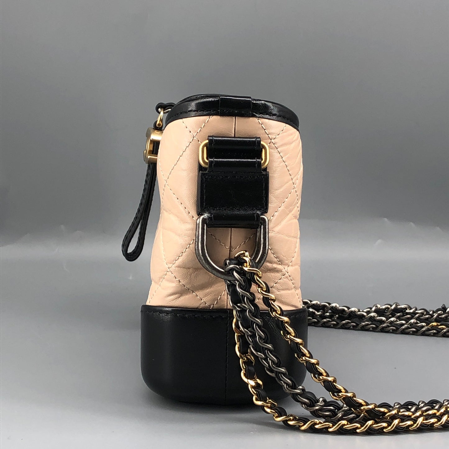 Chanel Aged Calfskin Quilted Small Gabrielle Hobo Beige Black