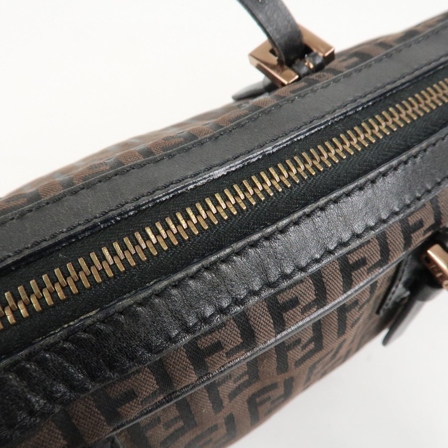 FENDI Zucchino Canvas Leather Hand Bag Brown Black 8BL006