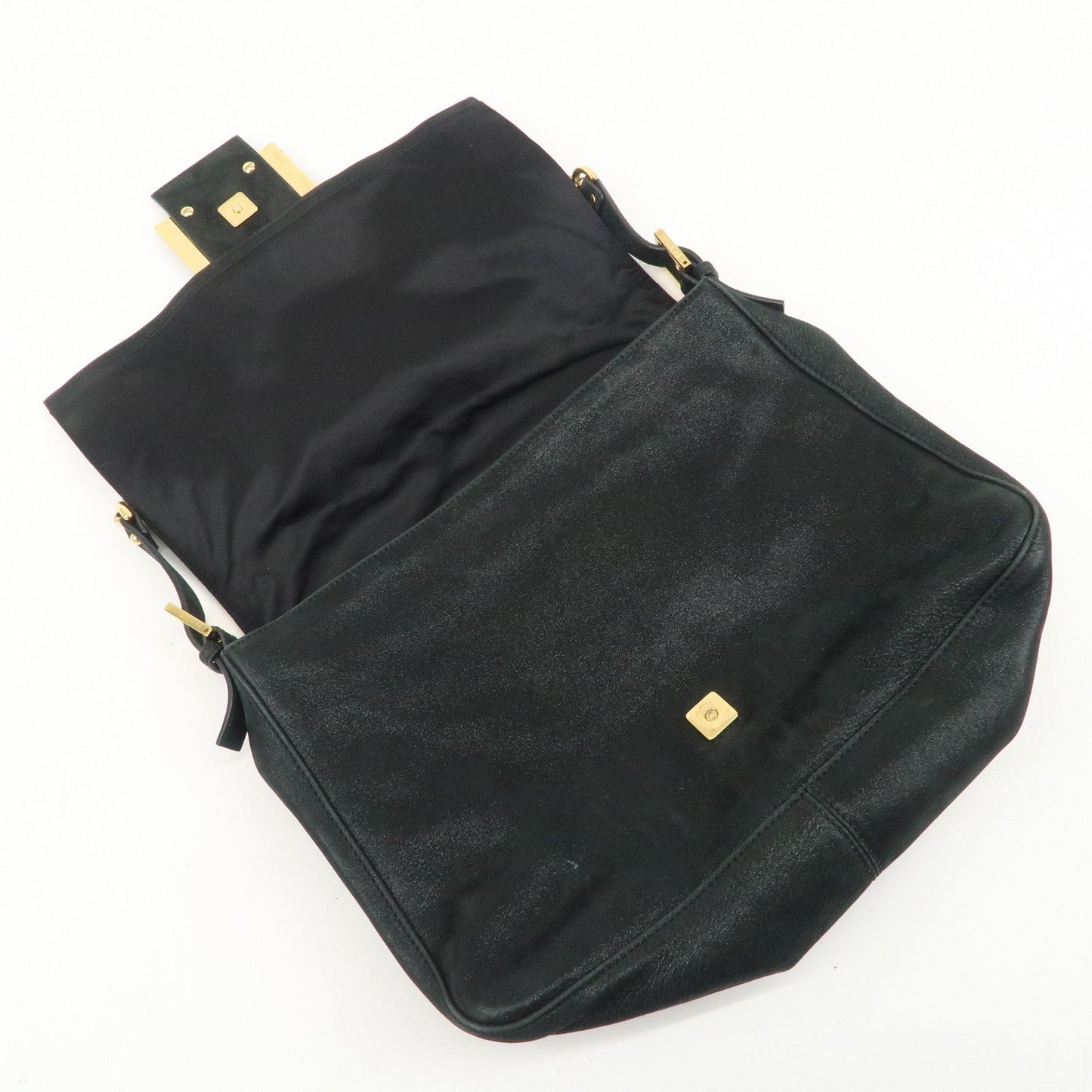 FENDI Mamma Baguette Leather Chain Shoulder Bag Gold Black 8BR638