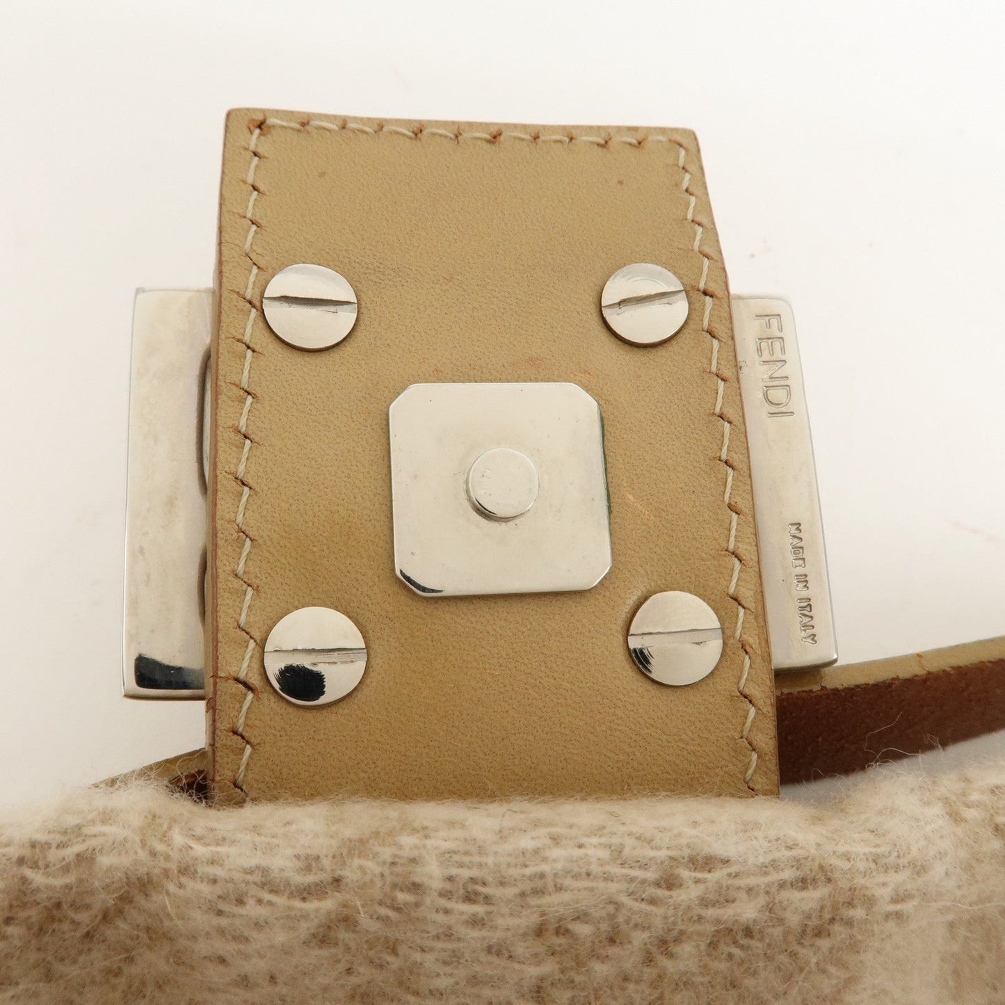 FENDI Mamma Baguette Zucca Wool Leather Shoulder Bag Beige 26424