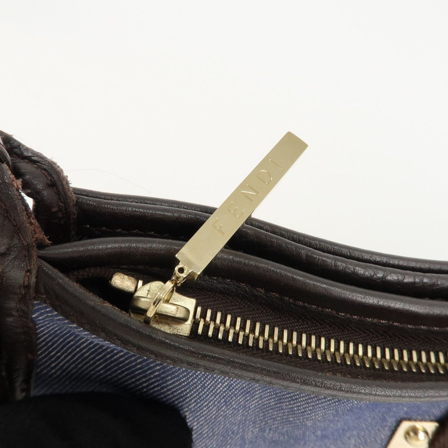 FENDI Zucca Denim Leather Shoulder Bag Cross Body Bag 8BT034